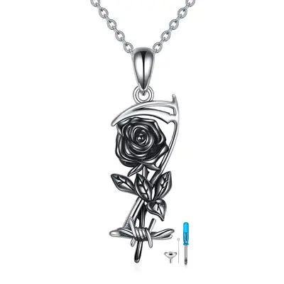 Sterling Silver Two-tone Rose & Sickle Urn Necklace for Ashes