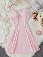 Women's Solid Color Lace Trim Nightdress, Elegant Comfy Basic Cami Sleeveless Spaghetti Strap Nightgown for All Seasons, Fash...