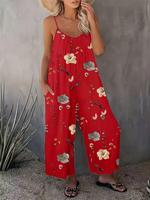 Women's Floral Print Pocket Cami Jumpsuit, Boho Casual Baggy Jumpsuit for Beach Holiday Vacation, Ladies Loose Clothes for Al...