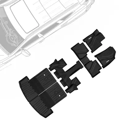 Floor Mats & Trunk Mat with Backrest for 2024 2025 Hyundai Santa Fe (Not Hybrid) 6 Seat & 7 Seat, TPE All-Weather Guard Front...