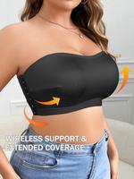 【Plus Size】 Solid Wireless Strapless Bra, Women's Smooth Comfortable Breathable Push Up Bra, Women's Lingerie for Daily W...