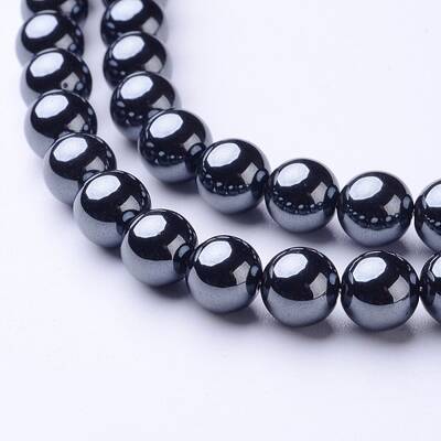 8MM Black AAA Grade Round Non-Magnetic Synthetic Hematite Beads Strands