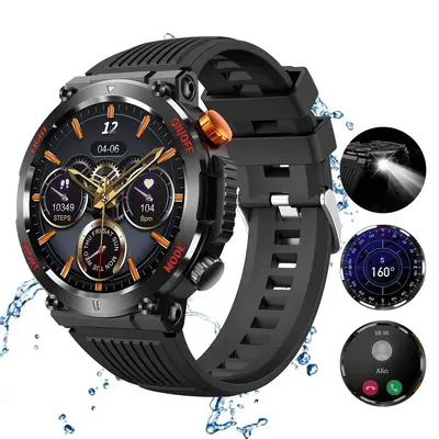 Military Smartwatches (Call Reception/Number Dialing) with LED Flashlight 1.46-inch High-Definition Outdoor Tactical Strong S...