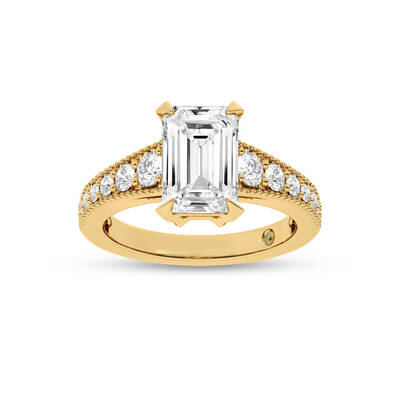 Pixie Tapered Milgrain Emerald Cut Lab Diamond Engagement Ring | 14K Yellow Gold 4 CT. TW.