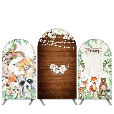Aperturee Jungle Forest Animals Theme Wood Baby Shower Arch Backdrop Kit | Chiara Arch Backdrop Diy | Circle Arch Backdrop Di...