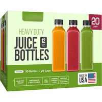 12oz 20 count Juice Bottles With Caps -  Juice Containers With Lids For Fridge - Juicer Bottles With Tamper Evident Caps, Sha...