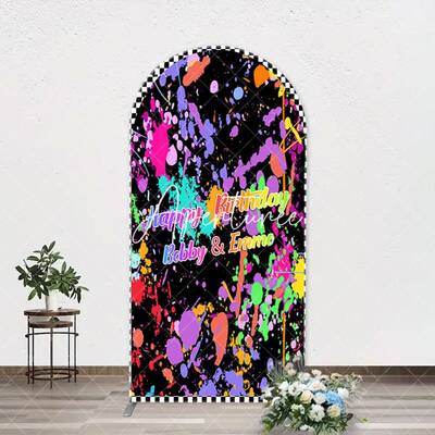 Graffiti White Black Plaid Arch Birthday Backdrop