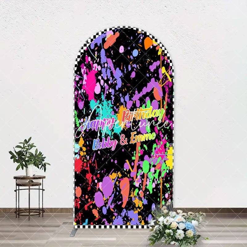 Graffiti White Black Plaid Arch Birthday Backdrop