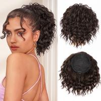 ALXNAN 8-30 inches Wavy Curly Ponytail Extension Brown Drawstring Ponytail for Black Women Short Synthetic Hairpiece Thick fo...