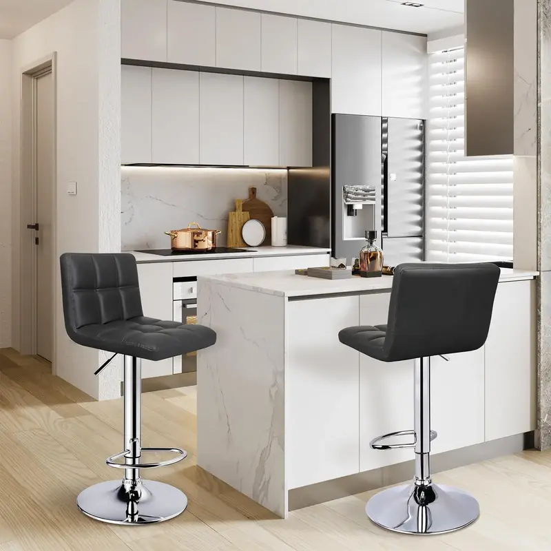 ERGOSEAT High-end Bar Stools, Set of 2, PU Leather Adjustable Swivel Bar Stool for Dining Room, Hydraulic Kitchen Counter Hei...