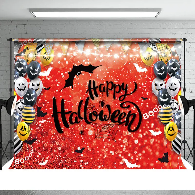 Red Bokeh Yellow And Black Balloon Halloween Backdrop - Aperturee