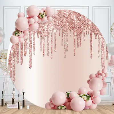 Aperturee Pink Glitter Round Happy Birthday Party Backdrop