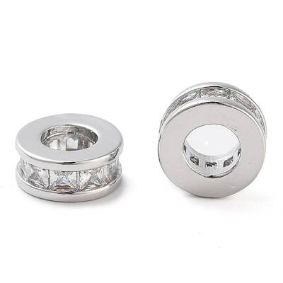 Brass Micro Pave Clear Cubic Zirconia Beads