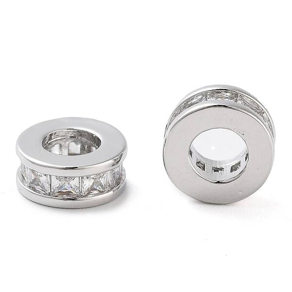 Brass Micro Pave Clear Cubic Zirconia Beads