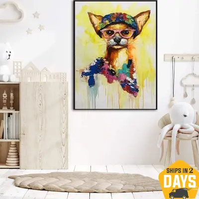Abstract Chihuahua Wall Art Painting Original Dog Pet Wall Art Animal Paintings On Canvas Modern Impasto Painting | CURIOUS C...