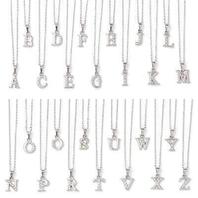 Alloy Rhinestone Letter Pendant Necklaces