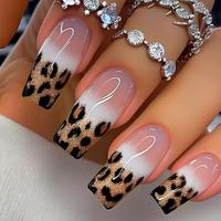 Leopard Print Fake Nails, 24pcs/box Long Square False Nails for Women & Girls DIY Nail Art, Effortless Press on Nails Manicur...