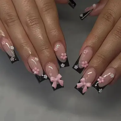 Fashion Press on Nails, 24pcs/set Cute Rabbit & Flower Design Press on Nail, Summer Gift, Fall Gift, Nail Transitions, Christ...