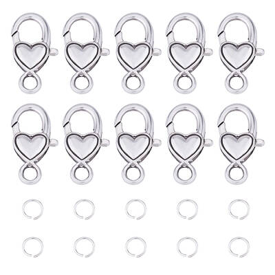 30pcs Heart Lobster Claw Clasps with 50pcs Jump Rings Antique SilverNecklace Clasps Bracelet Clasps for Jewelry Making