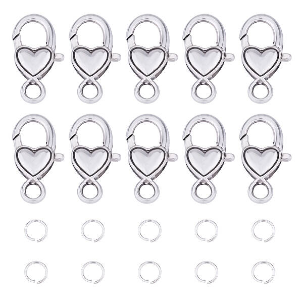 30pcs Heart Lobster Claw Clasps with 50pcs Jump Rings Antique SilverNecklace Clasps Bracelet Clasps for Jewelry Making