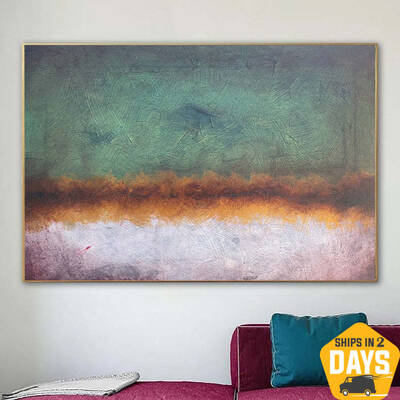 Original Abstract Landscape Paintings on Canvas In Green, Beige And Gold Colors Textured Oil Painting Minimalist Art Wall Dec...