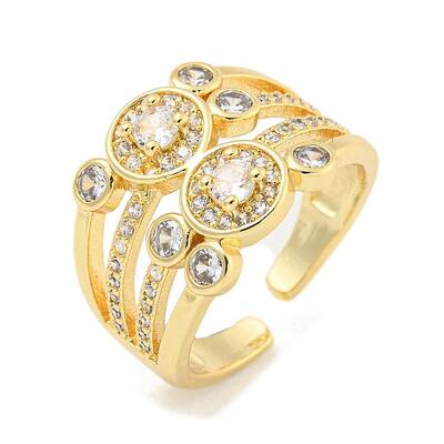 Round Clear Cubic Zirconia Open Cuff Ring