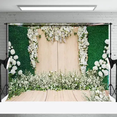 Luxurious White Rose And Greenery Photo Backdrop - Aperturee
