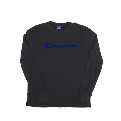 CHAMPION T-Shirt Black Long Sleeve Mens L