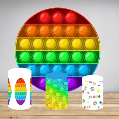 Aperturee Circle Cartoon Pop It Round Birthday Party Backdrop Kit | Custom Round Birthday Backdrop | Custom Round Backdrop | ...