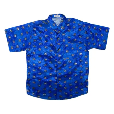 THAI SILK Mens Shirt Blue Silk Spotted M