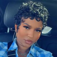 Short Black Curly Pixie Wigs for Women, Gorgeous Fluffy Wigs with Bangs, Synthetic Hair Wigs for Party, Daily Use, Kinky Curl...
