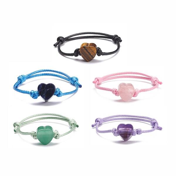Natural Stone Heart Braided Cord Bracelet