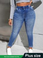 【Plus Size】 Essential Solid Elastic Waist Skinny Jeans, Casual Fit Streetwear, Slim Fashion Pocket Design Denim Pants for...