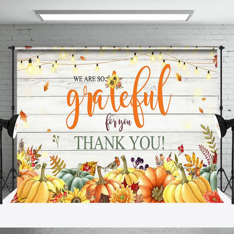 Pumpkin Light Floral Maple Wooden Thank You Backdrop