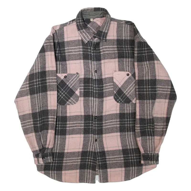 Womens Flannel Shirt Grey Check Long Sleeve L