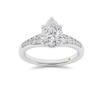 Bloom Tapered Pavé Set Hidden Halo Pear Shape Lab Grown Diamond Engagement Ring | 10K White Gold 2 7/8 CT. TW.