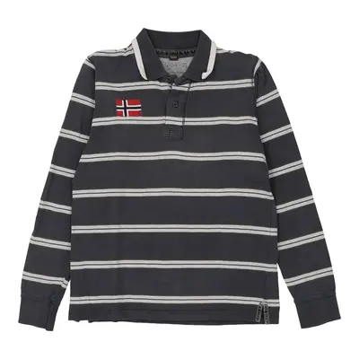 Napapijri Striped Long Sleeve Polo Shirt - Large Grey Cotton