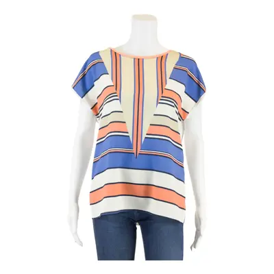 ZARA W/B Collection Blue Striped Short Sleeve Top Womens M
