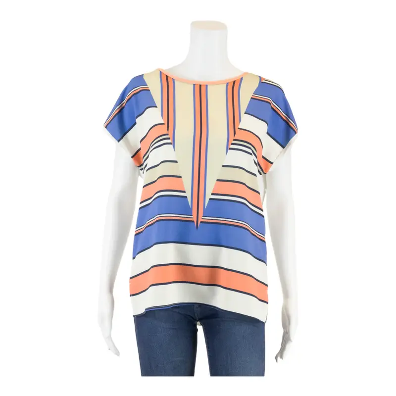 ZARA W/B Collection Blue Striped Short Sleeve Top Womens M