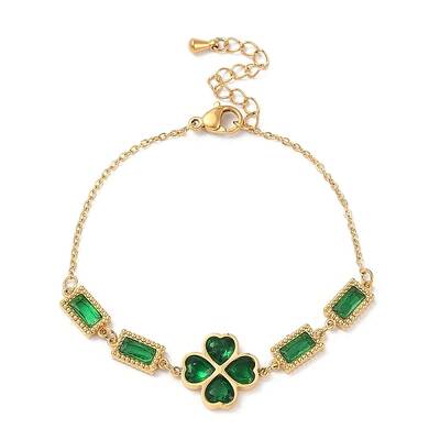 Cubic Zirconia Rectangle & Clover Link Bracelet