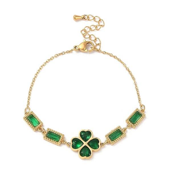 Cubic Zirconia Rectangle & Clover Link Bracelet