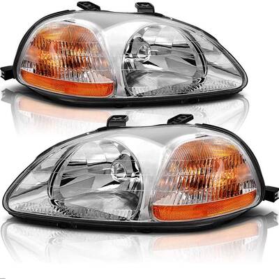YITAMOTOR® Headlight Assembly Compatible with 1996-1998 Honda Civic Chrome Housing Amber Reflector Clear Lens