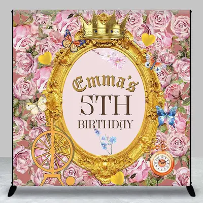 Personalized Floral Crown Mirror Birthday Backdrop - Aperturee
