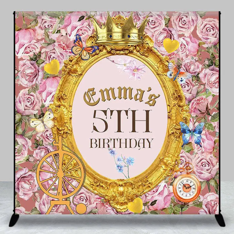 Personalized Floral Crown Mirror Birthday Backdrop - Aperturee
