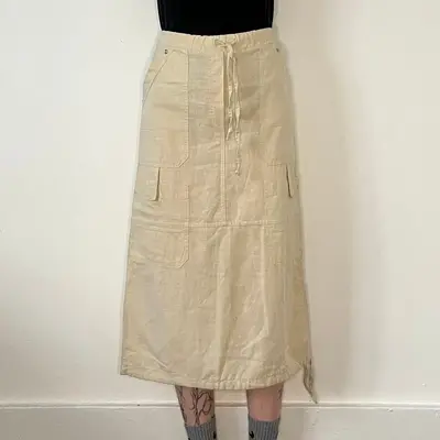 Unbranded Midi Cargo Skirt - 32W UK 12 Beige Linen Blend
