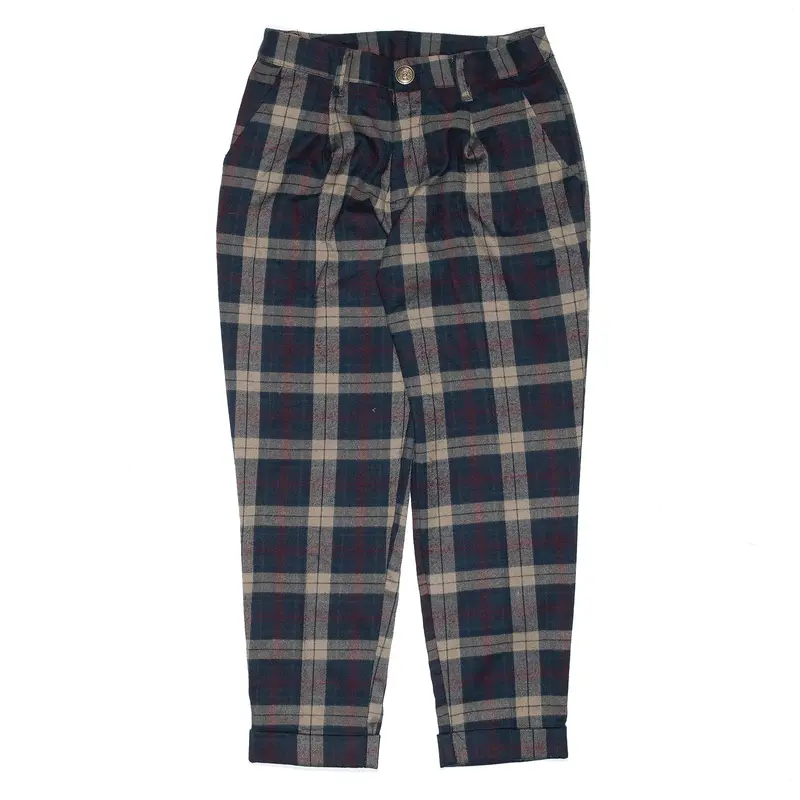 Check Blue Regular Mom Trousers Womens W25 L24