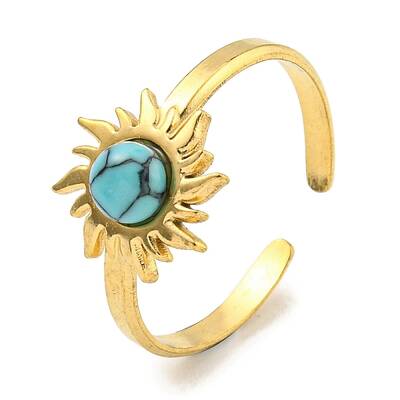 Ion Plating(IP) 304 Stainless Steel Synthetic Turquoise Cuff Rings