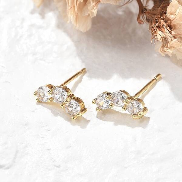Brass Micro Pave Clear Cubic Zirconia Stud Earrings