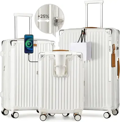 Joyway Travel Luggage Set, Soft Shell Expandable Lightweight Durable Suitcase with Cup Holder, USB Port, TSA Lock and Silent ...