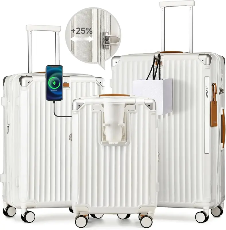 Joyway Travel Luggage Set, Soft Shell Expandable Lightweight Durable Suitcase with Cup Holder, USB Port, TSA Lock and Silent ...